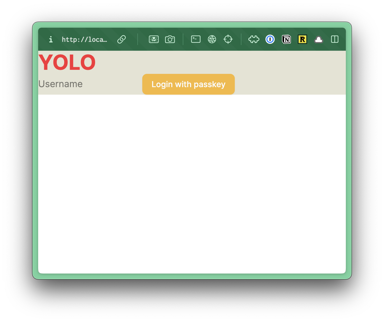 Screenshot of login page with a yellow login button.