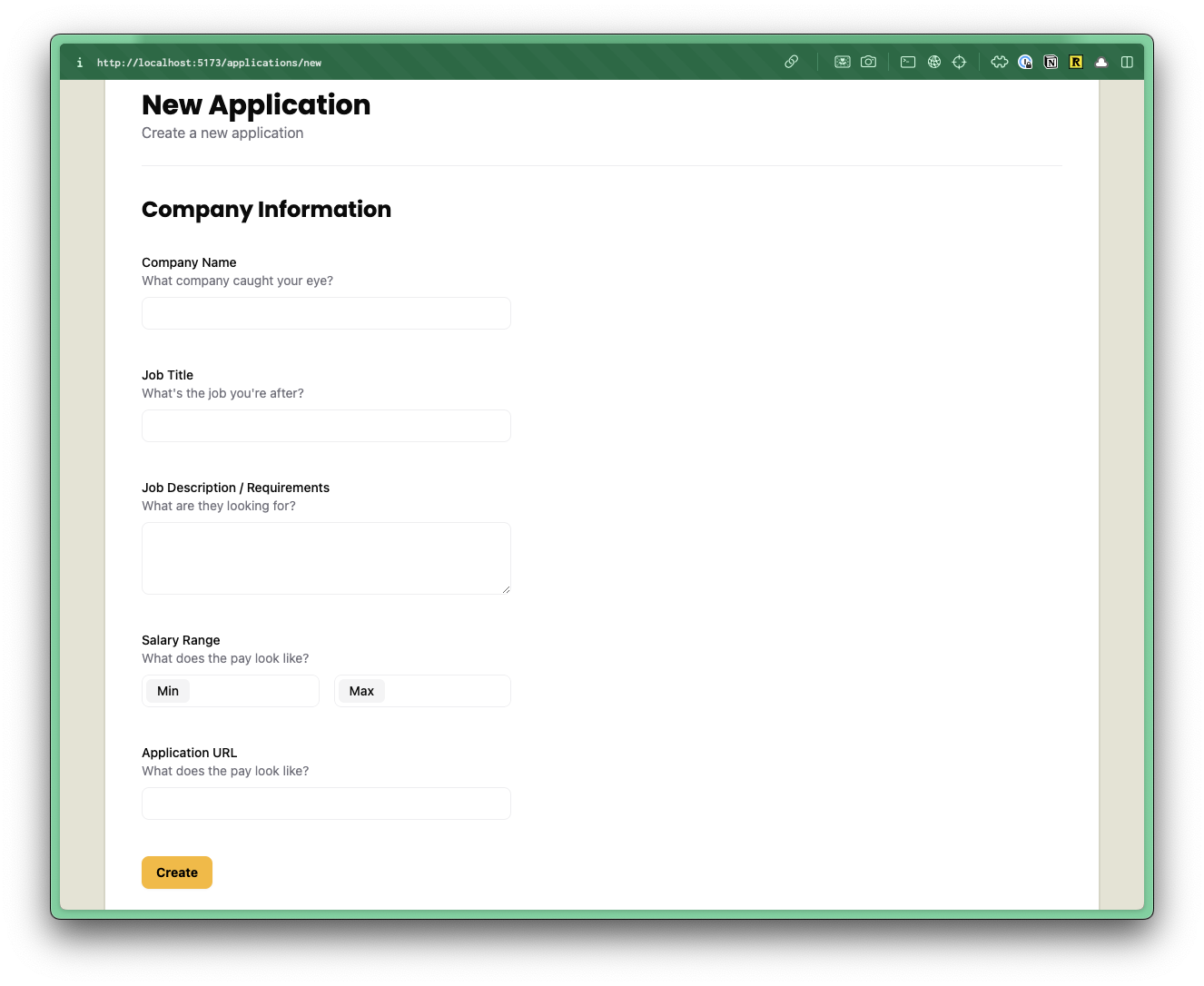 A screenshot of the form with the final styling